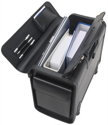 Alassio Valise pilote "SILVANA", cuir, avec trolley, noir