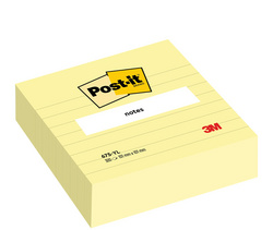 Post-it Bloc-note adhésif, 101 x 101 mm, ligné, jaune