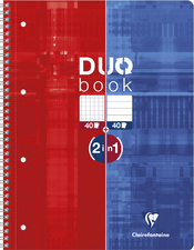 Clairefontaine Cahier à spirale DUOBOOK A4+, quadrillé/ligné