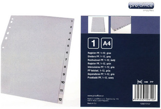 proOFFICE Intercalaires en plastique, numériques, A4, 12 Touches, 00810137