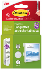 3M Command Languettes accroche-tableaux, taille: M, noir