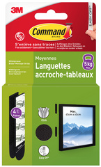 3M Command Languettes accroche-tableaux, taille: M, noir