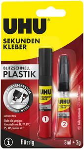 UHU Colle instantanée blitzschnell PLASTIK, 3 ml + 2 g