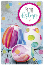 SUSY CARD Oster-Grußkarte "Bunte Eier auf Holzbrett"