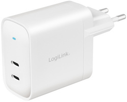 LogiLink Adaptateur de prise USB, 2x USB-C PD, 40 W, blanc