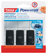 tesa Powerstrips Crochet adhésif SMALL rectangulaire, noir