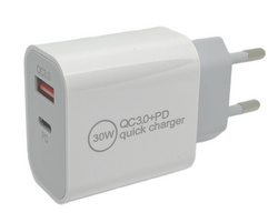 IWH Chargeur secteur USB-C, 1 USB-A / 1 USB-C, 30 W, blanc