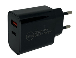 IWH Chargeur secteur USB-C, 1 USB-A / 1 USB-C, 30 W, noir