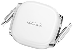 LogiLink Câble USB 2.0, USB-C - USB-C, rétractable, blanc